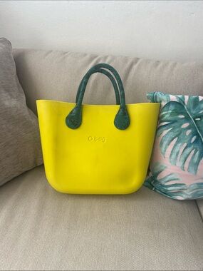 O bag Bright Yellow Tote with Green Handles